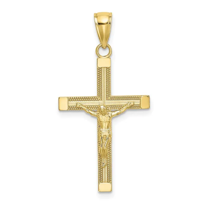 10K Polished and Textured Crucifix Charm TreasureFineJewelers Charm Necklaces