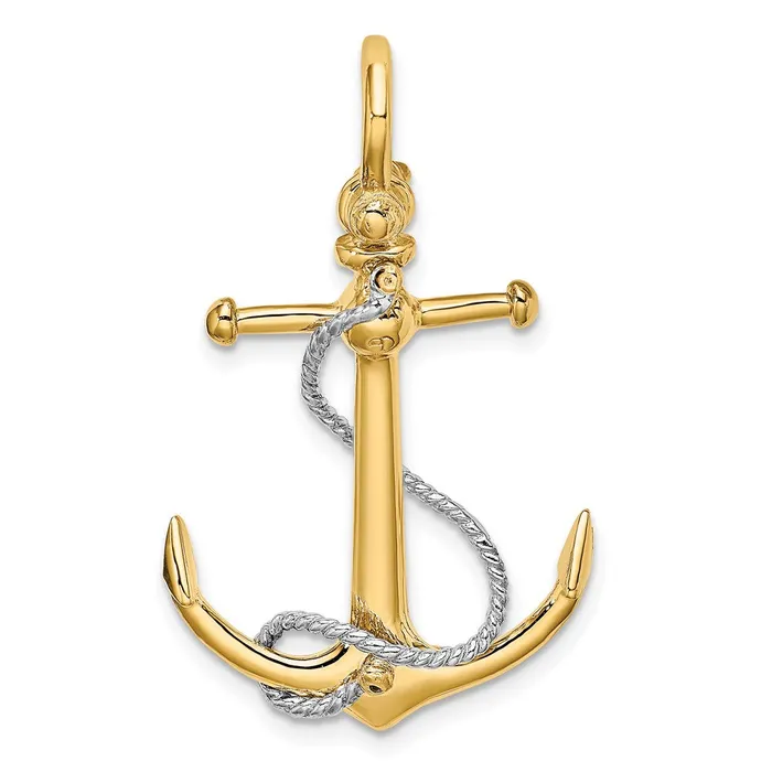 14K 3D Anchor wT Bar and Rope wShackle Bail Charm TreasureFineJewelers Charm Necklaces