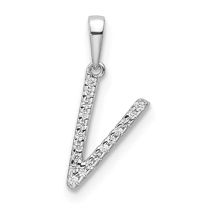 14K White Gold Diamond Letter V Initial Pendant TreasureFineJewelers Necklaces 14K White Gold Diamond Letter V Initial Pendant TreasureFineJewelers Necklaces