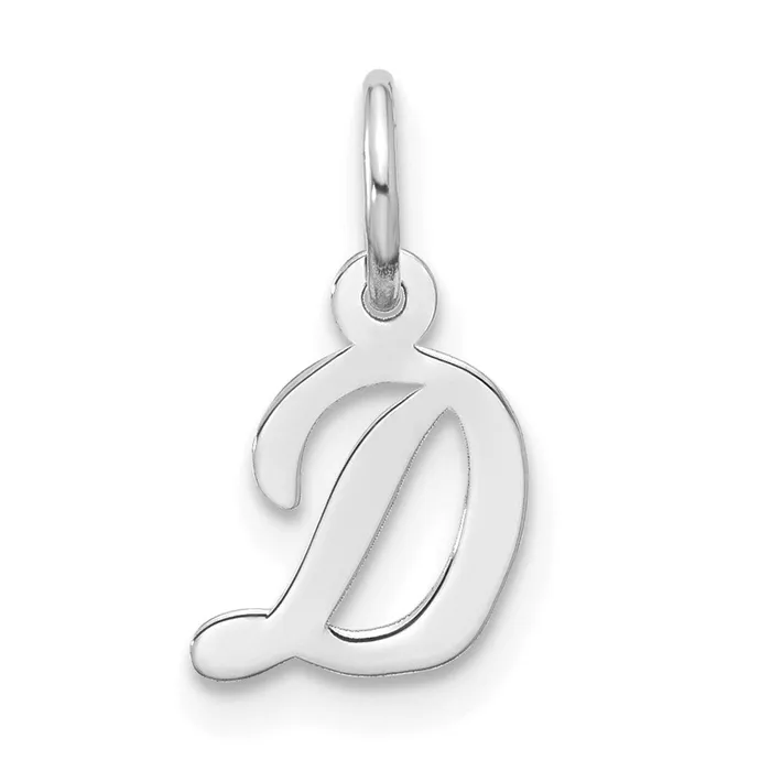 Charm Necklaces TreasureFineJewelers 10k White Gold Small Script Initial D Charm