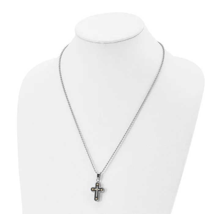 Chisel Stainless Steel Polished Black and Yellow IPplated Cross Pendant on a 22 inch Ball Chain Necklace TreasureFineJewelers Necklaces