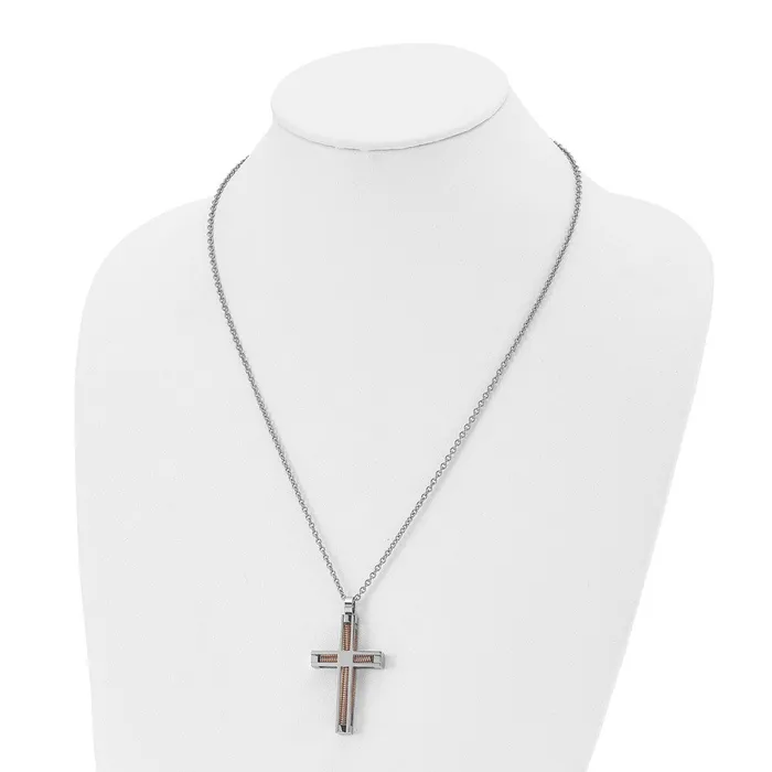 Chisel Stainless Steel Polished Rose IPplated Cross Pendant on a 22 inch Cable Chain Necklace TreasureFineJewelers Necklaces