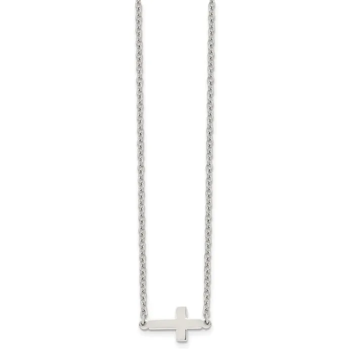 Chisel Stainless Steel Polished Sideways Cross on a 18 inch Cable Chain Necklace TreasureFineJewelers Necklaces
