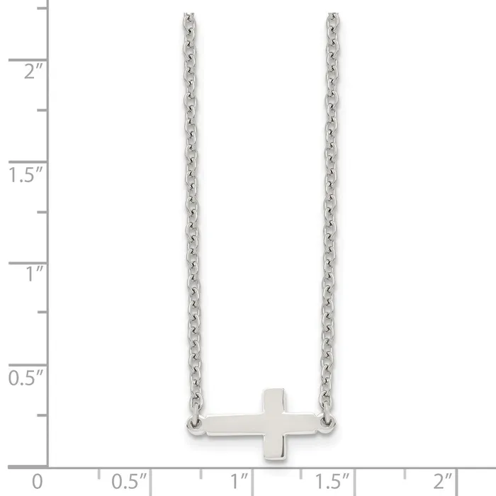 Chisel Stainless Steel Polished Sideways Cross on a 18 inch Cable Chain Necklace TreasureFineJewelers Necklaces