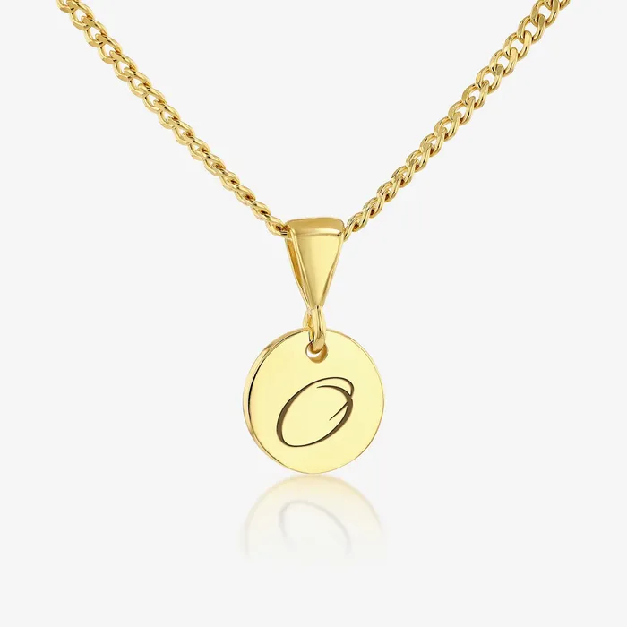 Ema Jewels Necklaces O Initial Cursive Engraved Pendant Necklace 14K 925 Gold Vermeil