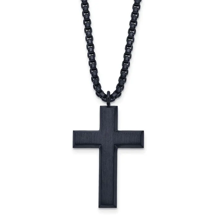 Necklaces Chisel Stainless Steel Brushed and Polished Grey IPplated Cross Pendant on a 24 inch Box Chain Necklace TreasureFineJewelers Necklaces Chisel Stainless Steel Brushed and Polished Grey IPplated Cross Pendant on a 24 inch Box Chain Necklace TreasureFineJewelers