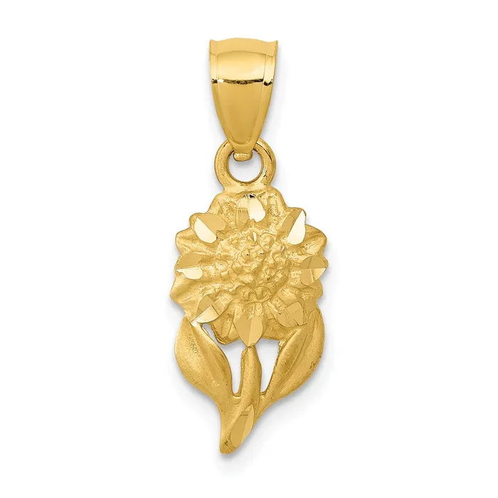 Necklaces TreasureFineJewelers 14k Satin Diamondcut Sunflower Pendant
