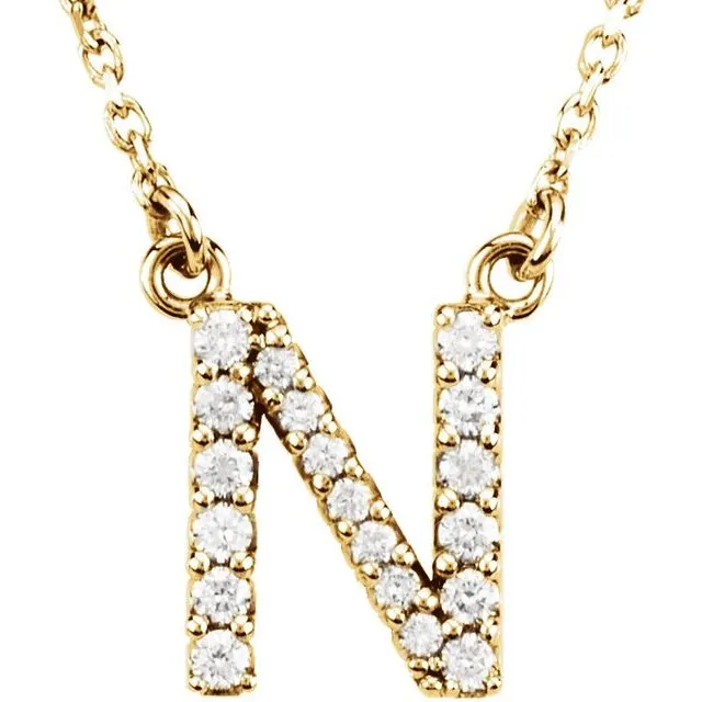 Necklaces TreasureFineJewelers 14K Yellow Gold 16 CTW Natural Diamond Initial N 16 Necklace