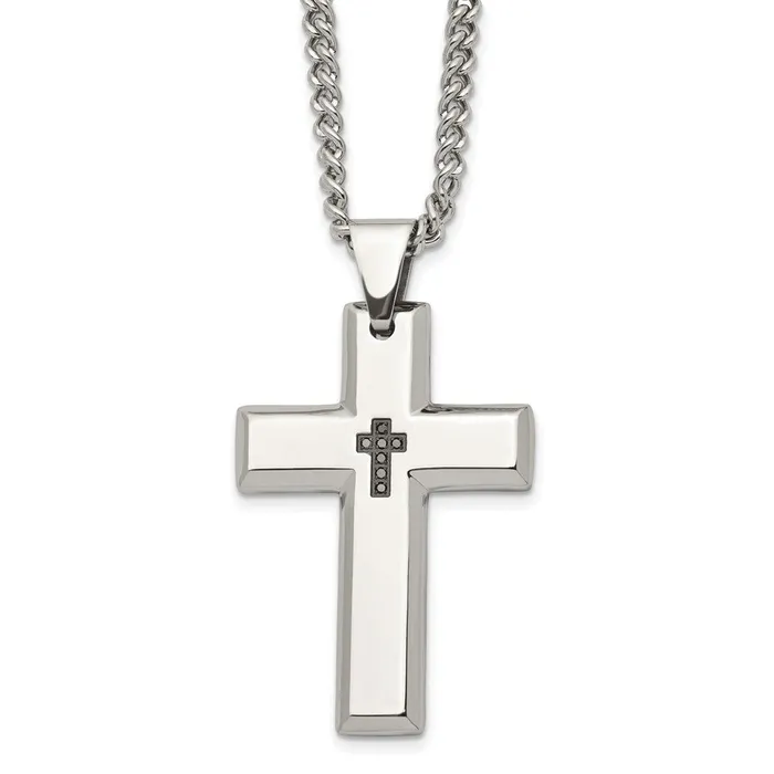 Necklaces TreasureFineJewelers Chisel Stainless Steel Polished 110 carat Black Diamond Cross Pendant on a 22 inch Curb Chain Necklace Necklaces TreasureFineJewelers Chisel Stainless Steel Polished 110 carat Black Diamond Cross Pendant on a 22 inch Curb Chain Necklace