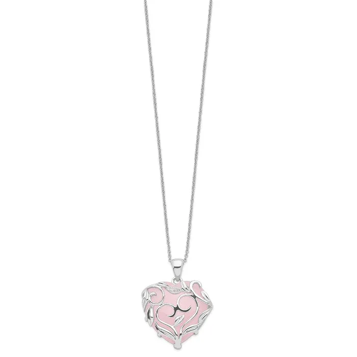 Necklaces TreasureFineJewelers Sentimental Expressions Sterling Silver Rhodiumplated Rose Quartz Generous Heart 18 inch Necklace with Poem Card