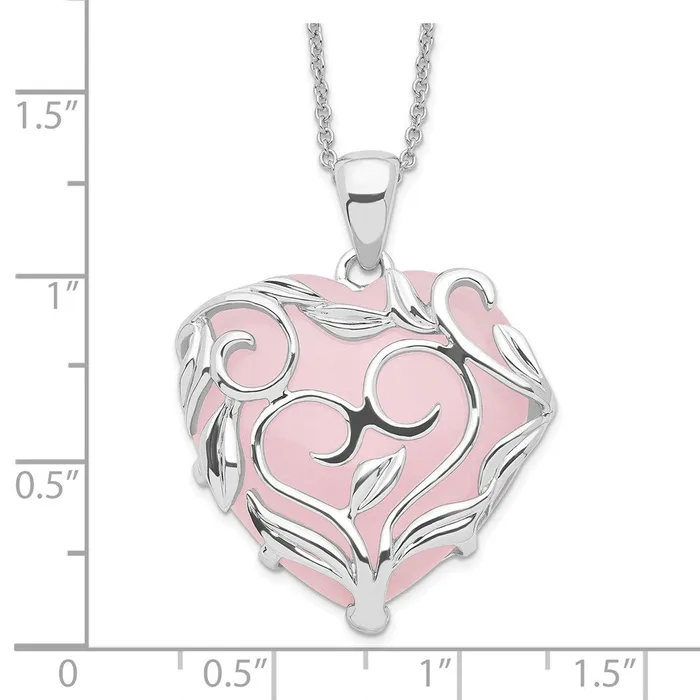 Necklaces TreasureFineJewelers Sentimental Expressions Sterling Silver Rhodiumplated Rose Quartz Generous Heart 18 inch Necklace with Poem Card