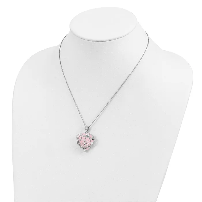 Necklaces TreasureFineJewelers Sentimental Expressions Sterling Silver Rhodiumplated Rose Quartz Generous Heart 18 inch Necklace with Poem Card