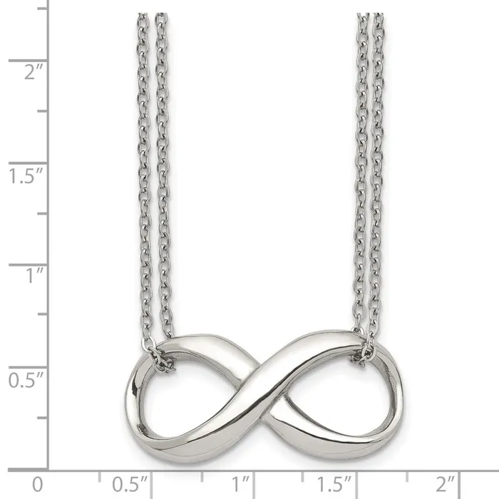 Necklaces TreasureFineJewelers Stainless Steel Polished Two Strand Infinity 18in Necklace