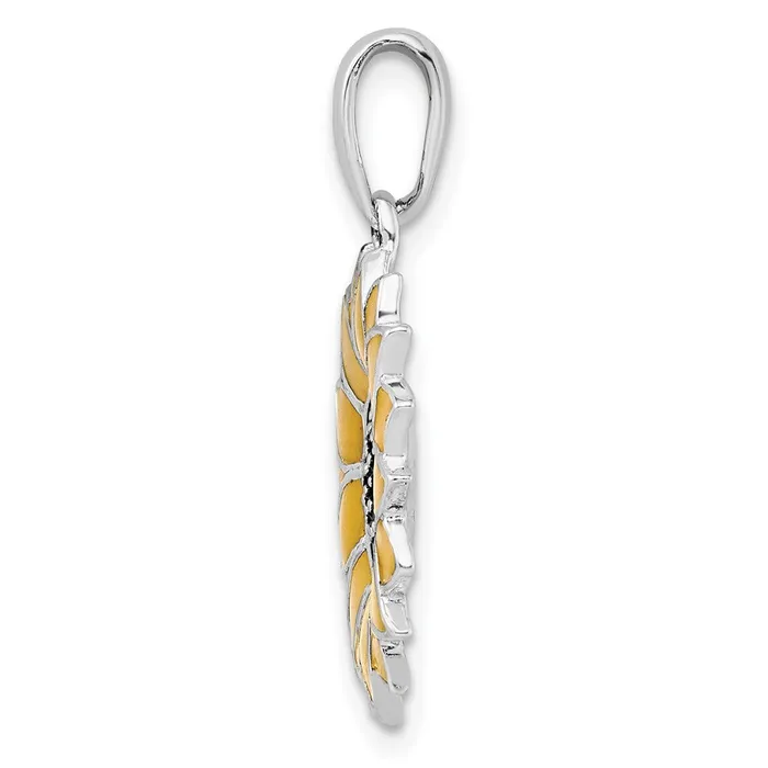 Necklaces TreasureFineJewelers Sterling Silver Polished Enameled Sunflower Pendant