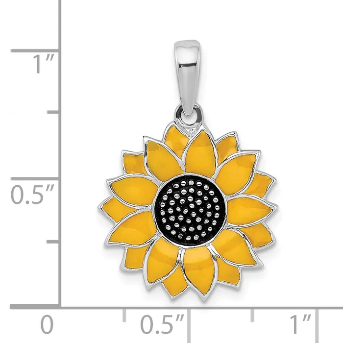 Necklaces TreasureFineJewelers Sterling Silver Polished Enameled Sunflower Pendant