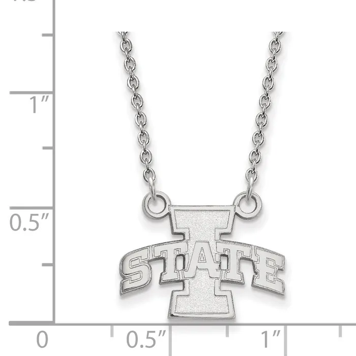 Necklaces TreasureFineJewelers Sterling Silver Rhodiumplated Iowa State University Small Pendant 18 inch Necklace
