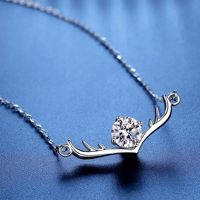 Silver Christmas Moose Moissanite Necklace Trendolla Jewelry Necklaces