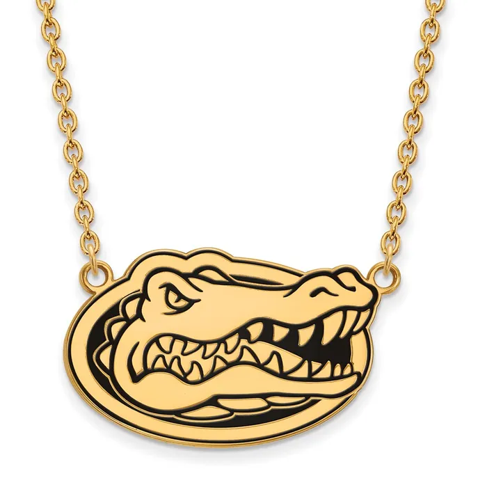 Sterling Silver Goldplated University of Florida Gator Large Enameled Pendant 18 inch Necklace TreasureFineJewelers Necklaces