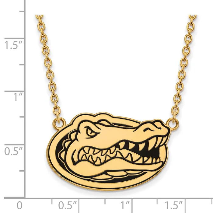 Sterling Silver Goldplated University of Florida Gator Large Enameled Pendant 18 inch Necklace TreasureFineJewelers Necklaces