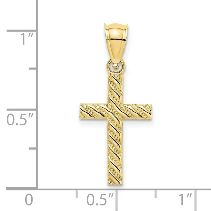 TreasureFineJewelers 10K Beaded and Polished Cross Charm Charm Necklaces