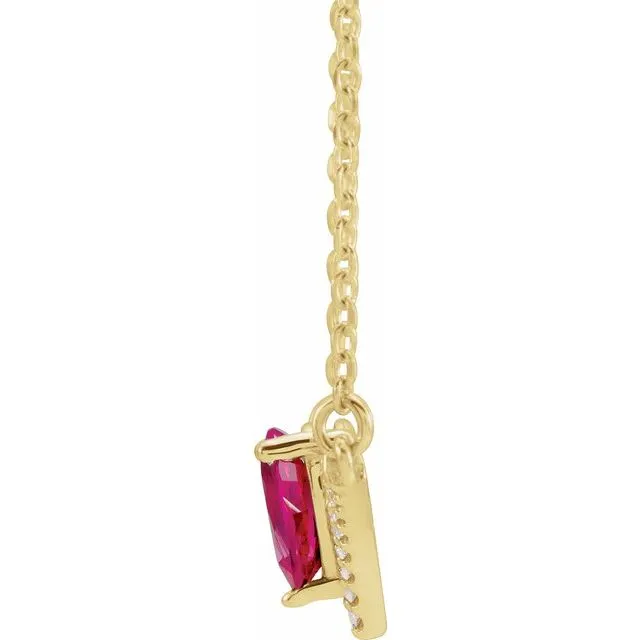 TreasureFineJewelers 14K Yellow LabCreated Ruby 06 CTW Diamond 18 Necklace Necklaces
