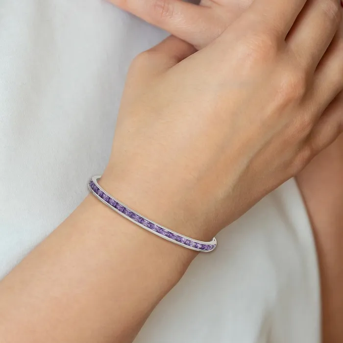 TreasureFineJewelers Bracelets Chisel Stainless Steel Polished Purple CZ 5mm Hinged Bangle