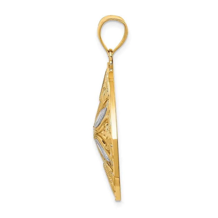 TreasureFineJewelers Charm Necklaces 14k wRhodium Diamondcut Polished Fancy Square Charm