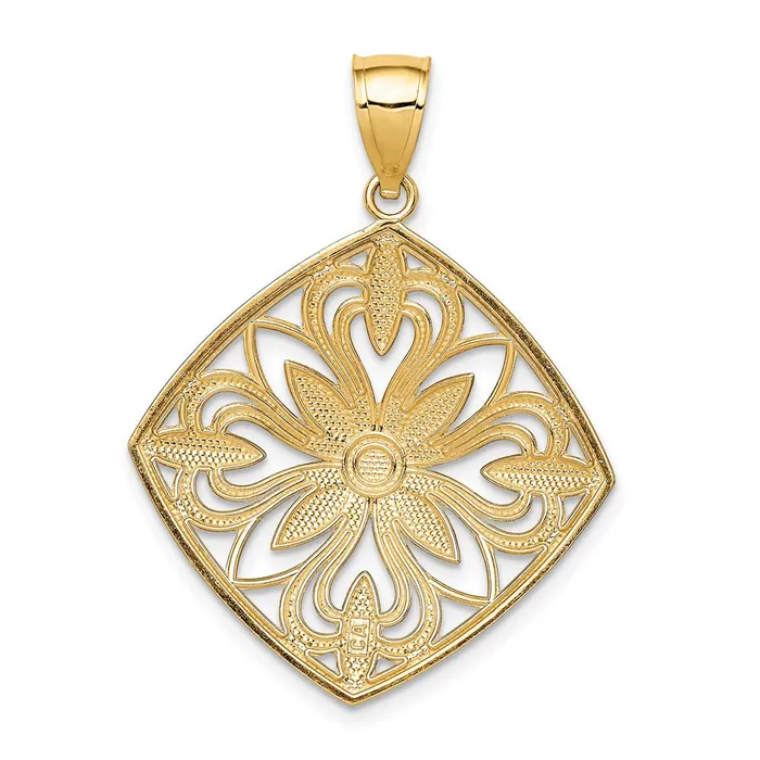 TreasureFineJewelers Charm Necklaces 14k wRhodium Diamondcut Polished Fancy Square Charm