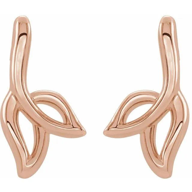 TreasureFineJewelers Earrings 14K Rose Gold Freeform Leaf Earrings