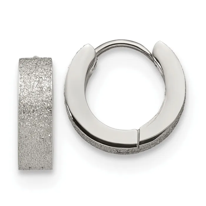 TreasureFineJewelers Earrings Stainless Steel Polished and Sandblasted 4mm Hinged Hoop Earrings