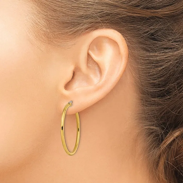 TreasureFineJewelers Earrings Stainless Steel Polished Yellow IPplated 32mm Diameter Hoop Earrings