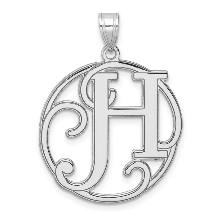 TreasureFineJewelers Large Sterling Silver Rhodiumplated Fancy Script Letter H Initial Pendant Necklaces TreasureFineJewelers Large Sterling Silver Rhodiumplated Fancy Script Letter H Initial Pendant Necklaces