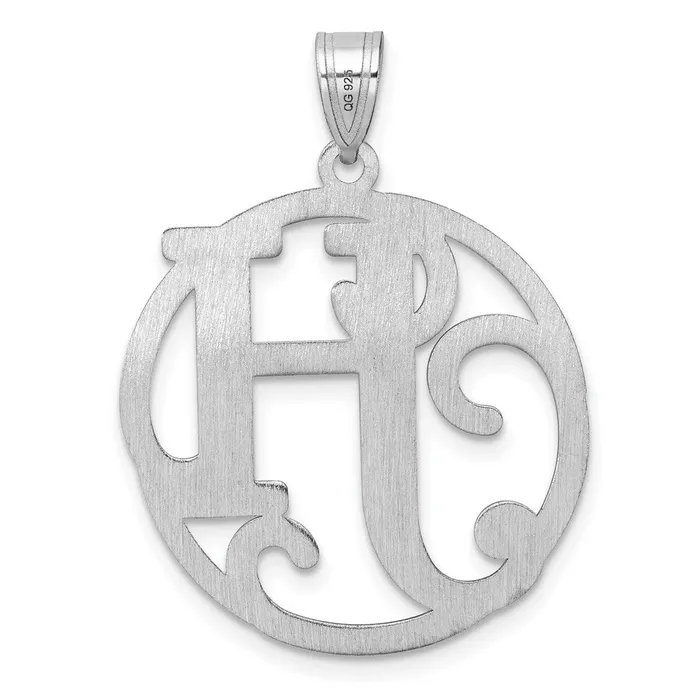 TreasureFineJewelers Large Sterling Silver Rhodiumplated Fancy Script Letter H Initial Pendant Necklaces