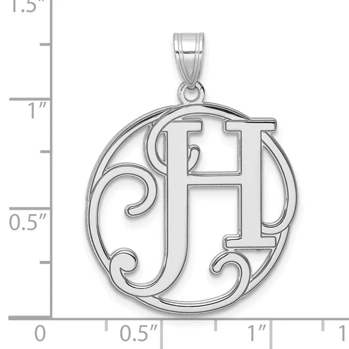 TreasureFineJewelers Large Sterling Silver Rhodiumplated Fancy Script Letter H Initial Pendant Necklaces