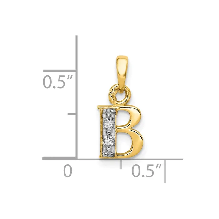 TreasureFineJewelers Necklaces 10k Yellow wRhodium and Rhodium Diamond Initial B Pendant