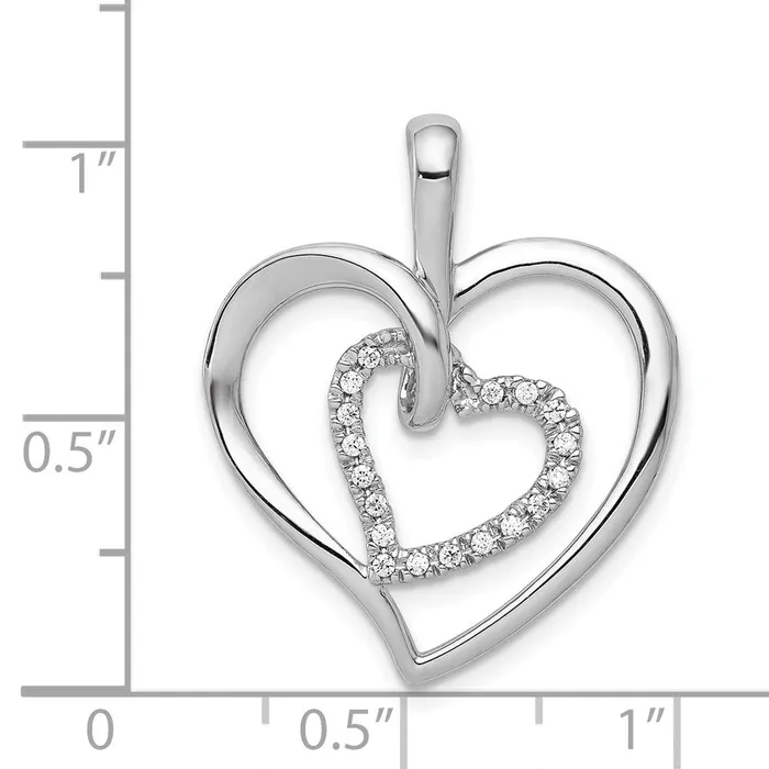 TreasureFineJewelers Necklaces 14k White Gold 110ct Diamond Double Heart Pendant