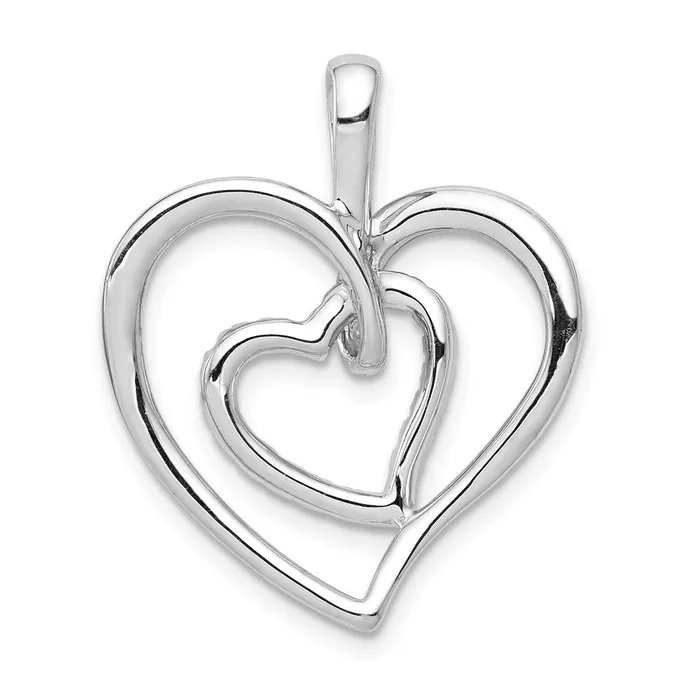 TreasureFineJewelers Necklaces 14k White Gold 110ct Diamond Double Heart Pendant
