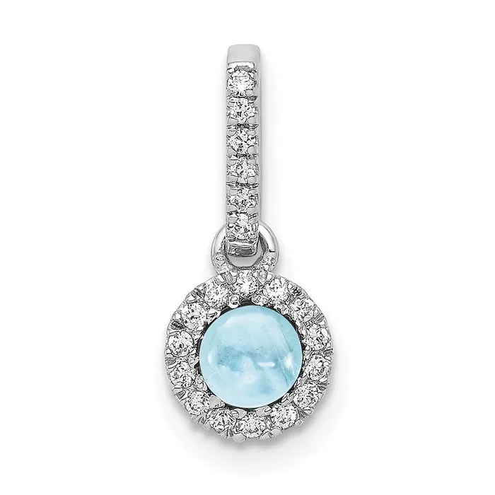 TreasureFineJewelers Necklaces 14k White Gold Diamond and Cabochon 47 Aquamarine Pendant