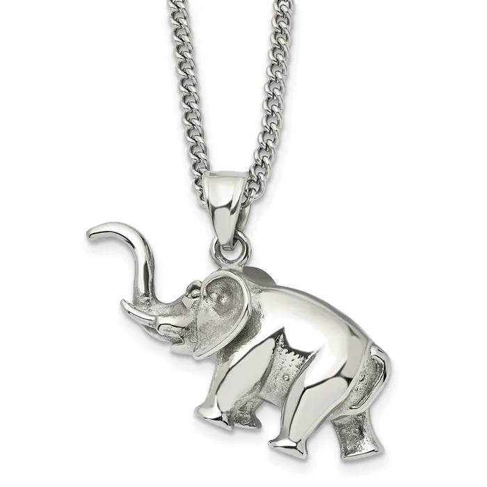 TreasureFineJewelers Necklaces Chisel Stainless Steel Polished 3D Elephant Pendant on a 24 inch Curb Chain Necklace TreasureFineJewelers Necklaces Chisel Stainless Steel Polished 3D Elephant Pendant on a 24 inch Curb Chain Necklace