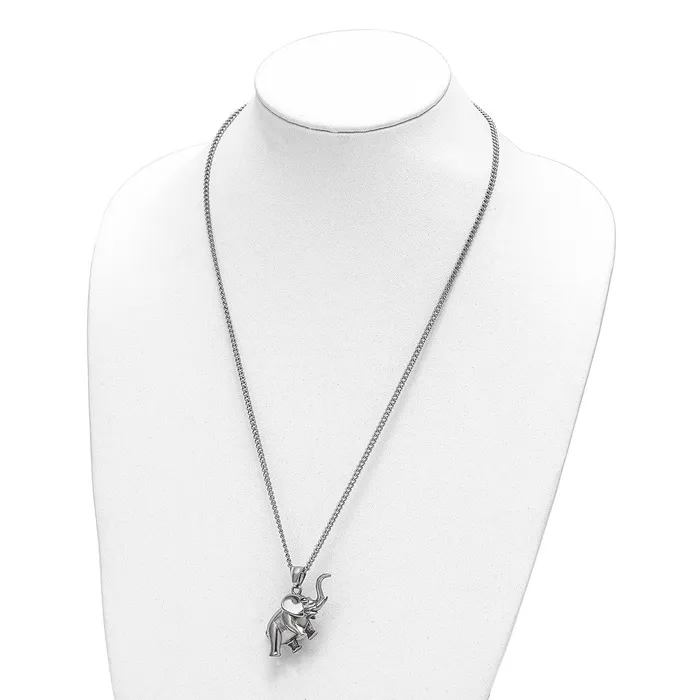 TreasureFineJewelers Necklaces Chisel Stainless Steel Polished 3D Elephant Pendant on a 24 inch Curb Chain Necklace