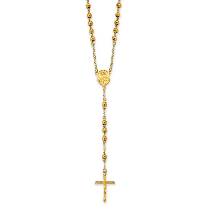 TreasureFineJewelers Necklaces Chisel Stainless Steel Polished Yellow IPplated Beaded 30 inch Rosary Necklace TreasureFineJewelers Necklaces Chisel Stainless Steel Polished Yellow IPplated Beaded 30 inch Rosary Necklace