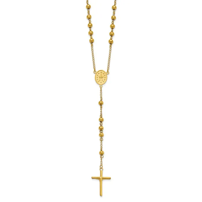 TreasureFineJewelers Necklaces Chisel Stainless Steel Polished Yellow IPplated Beaded 30 inch Rosary Necklace