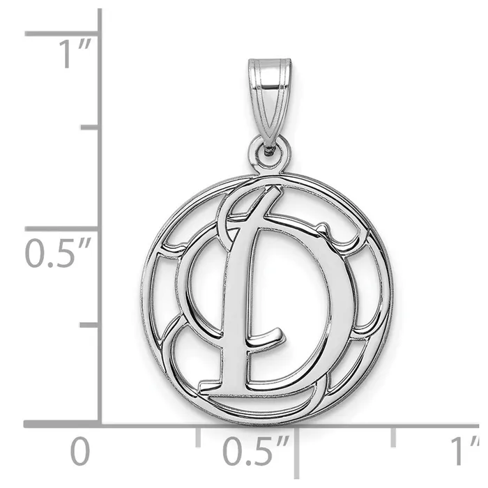 TreasureFineJewelers Necklaces Small Sterling Silver Rhodiumplated Fancy Script Letter D Initial Pendant