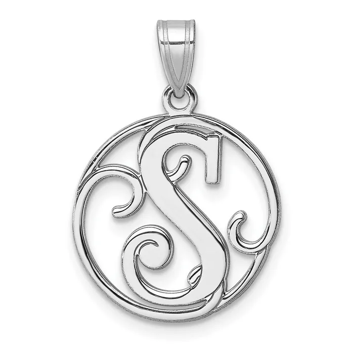 TreasureFineJewelers Necklaces Small Sterling Silver Rhodiumplated Fancy Script Letter S Initial Pendant TreasureFineJewelers Necklaces Small Sterling Silver Rhodiumplated Fancy Script Letter S Initial Pendant