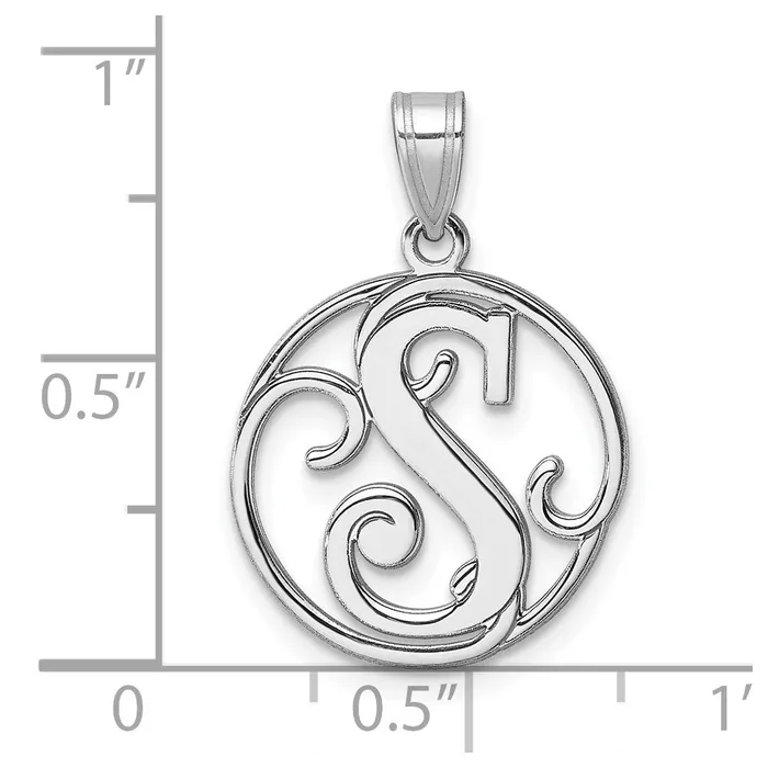 TreasureFineJewelers Necklaces Small Sterling Silver Rhodiumplated Fancy Script Letter S Initial Pendant