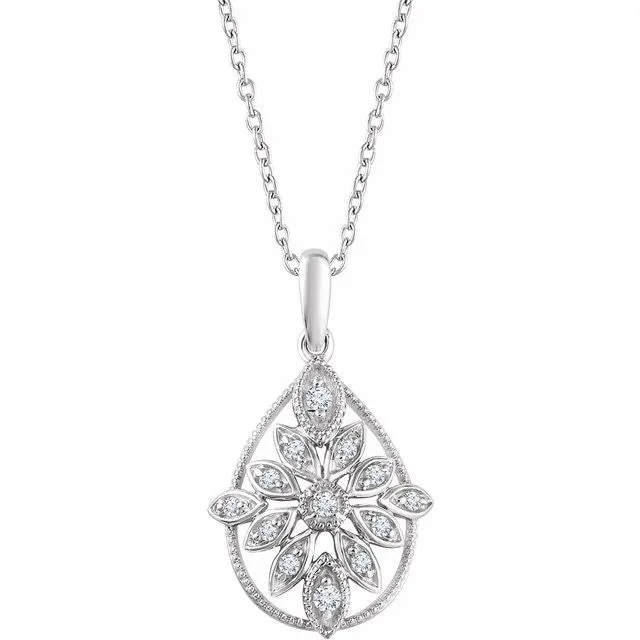 TreasureFineJewelers Necklaces Sterling Silver 16 CTW Natural Diamond Granulated Filigree 18 Necklace