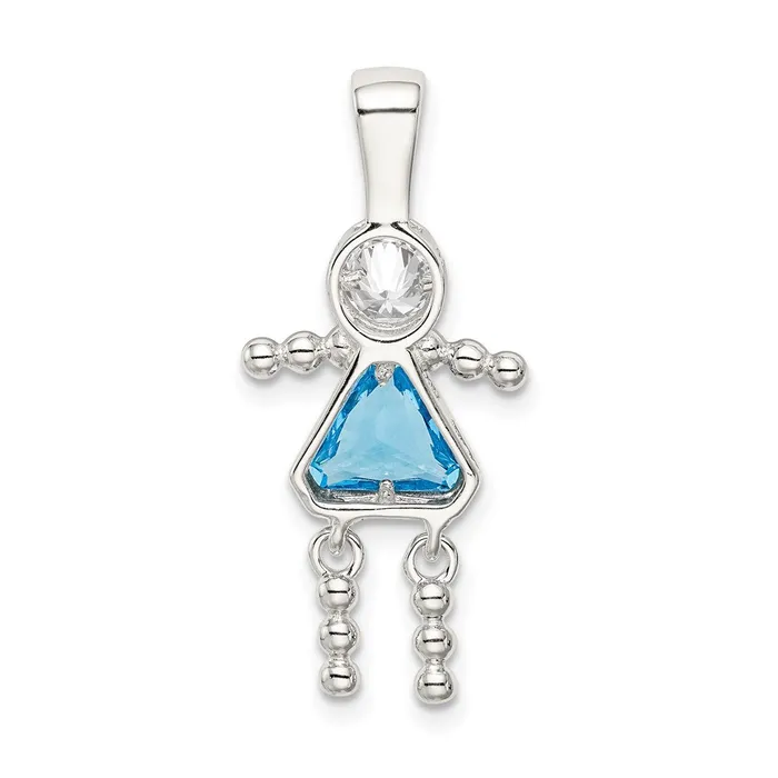TreasureFineJewelers Necklaces Sterling Silver CZ December Glass Girl Pendant