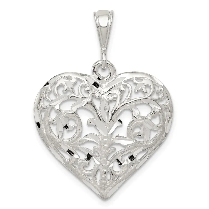 TreasureFineJewelers Necklaces Sterling Silver Polished Filigree Heart Pendant TreasureFineJewelers Necklaces Sterling Silver Polished Filigree Heart Pendant