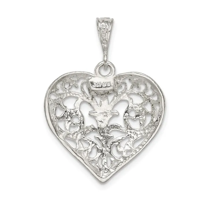 TreasureFineJewelers Necklaces Sterling Silver Polished Filigree Heart Pendant