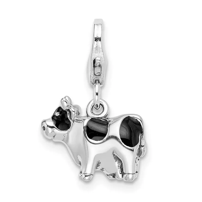 TreasureFineJewelers Rings Sterling Silver Amore La Vita Rhodiumpl Polished Enameled Cow Charm
